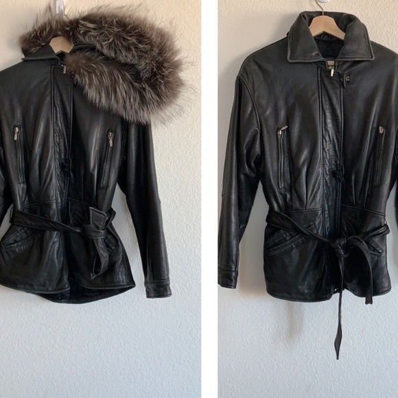 LNR | Convertible leather coat Fox hood trim black - Picture 1 of 16